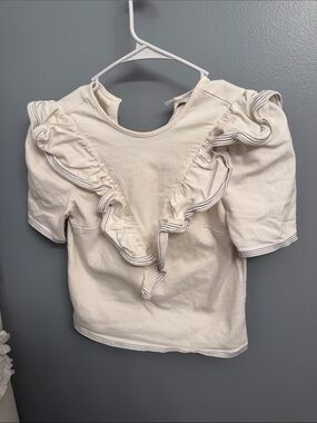 SAYLOR off white Ruffle V-Front Puff Sleeve Tee